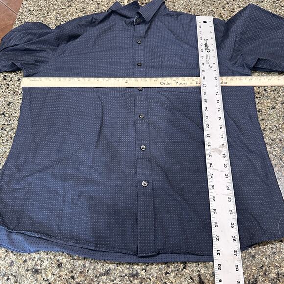 Van Heusen Shirt Mens XL Dark Blue Button Up Long Sleeves Slim Fit Cotton Blend - Picture 4 of 8